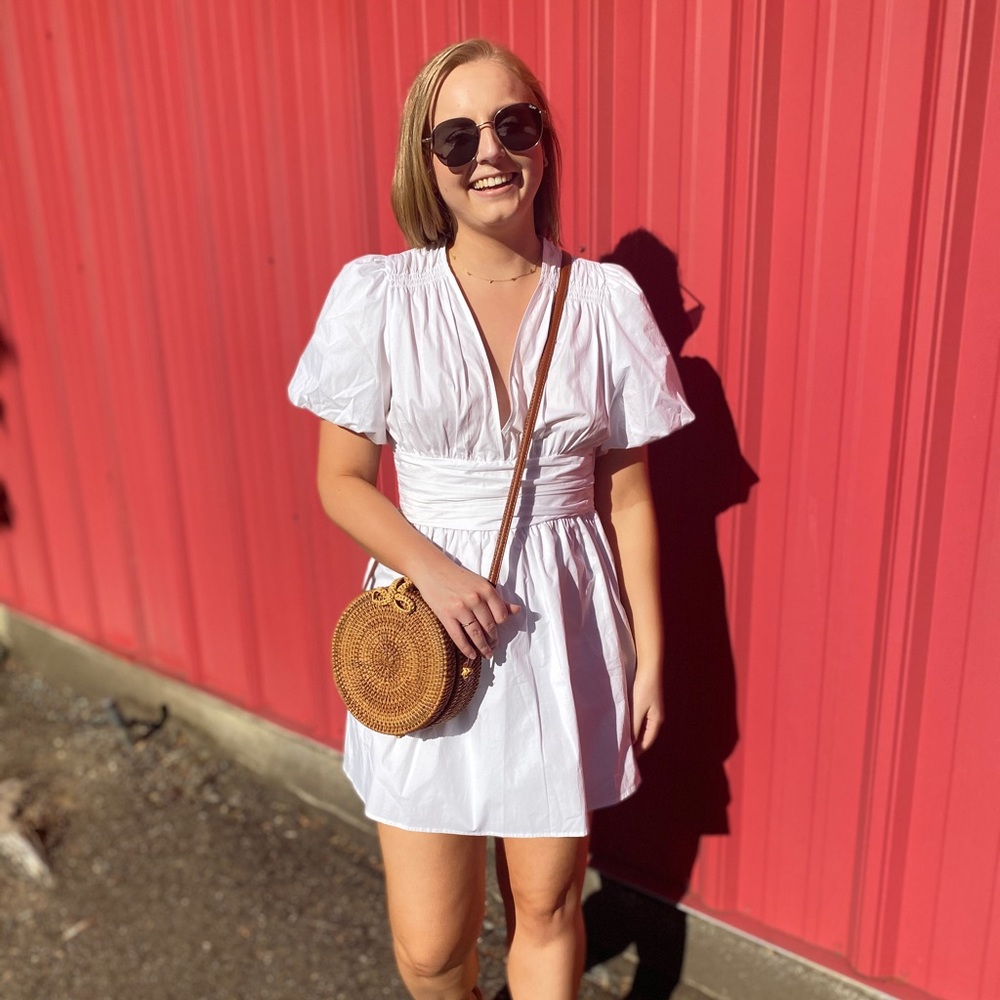 Zara white puff sleeve dress